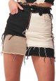 Womens Fashion Mid-Rise Color Blocking Patchwork Ripped Stretch Denim Skirts